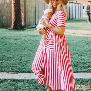 Midi striped button down dress pockets